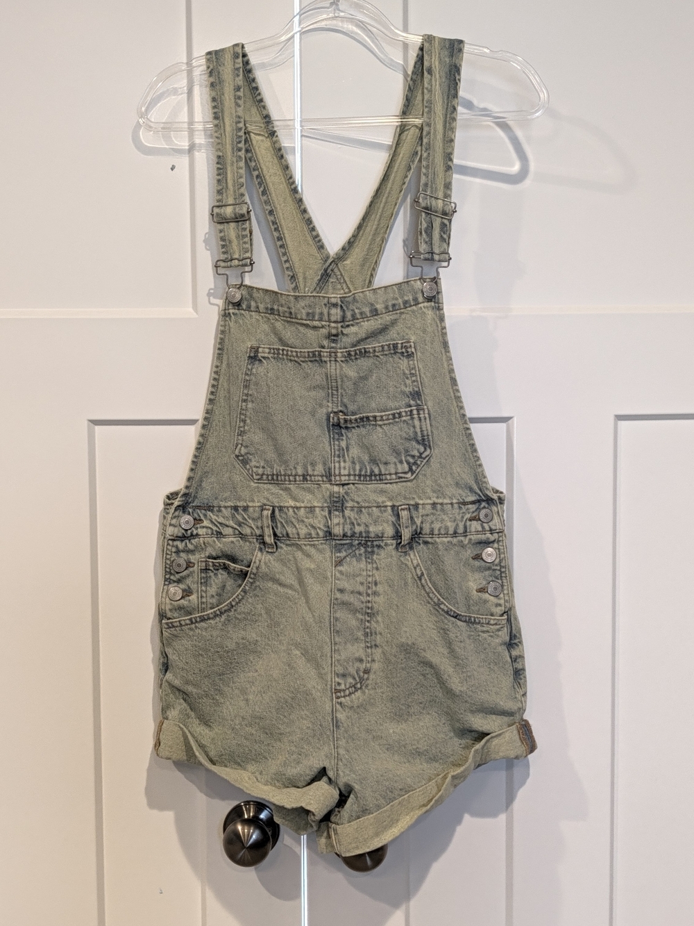 We The Free Ziggy Green Denim Short Overalls